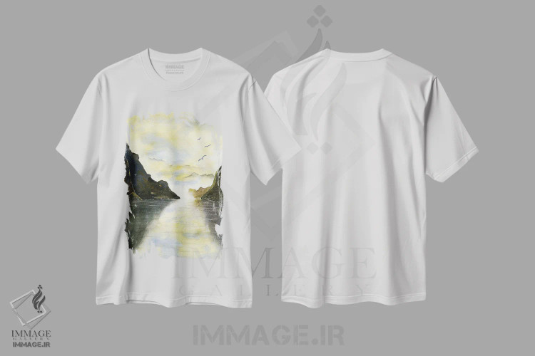 تیشرت سفید طرح دار فیورد نروژی، دکور معاصر اثر لیز کاوینگتون | فروشگاه ایماژ