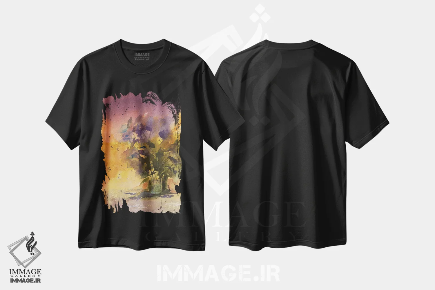 تیشرت مشکی طرح دار بنفشه ها، دکور معاصر اثر لیز کاوینگتون | فروشگاه ایماژ
