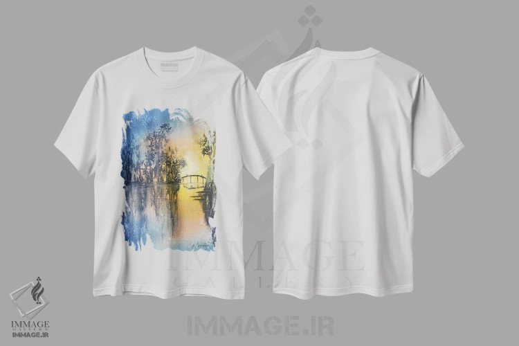 تیشرت سفید طرح دار غروب آرام، آبستره اثر لیز کاوینگتون | immage.ir