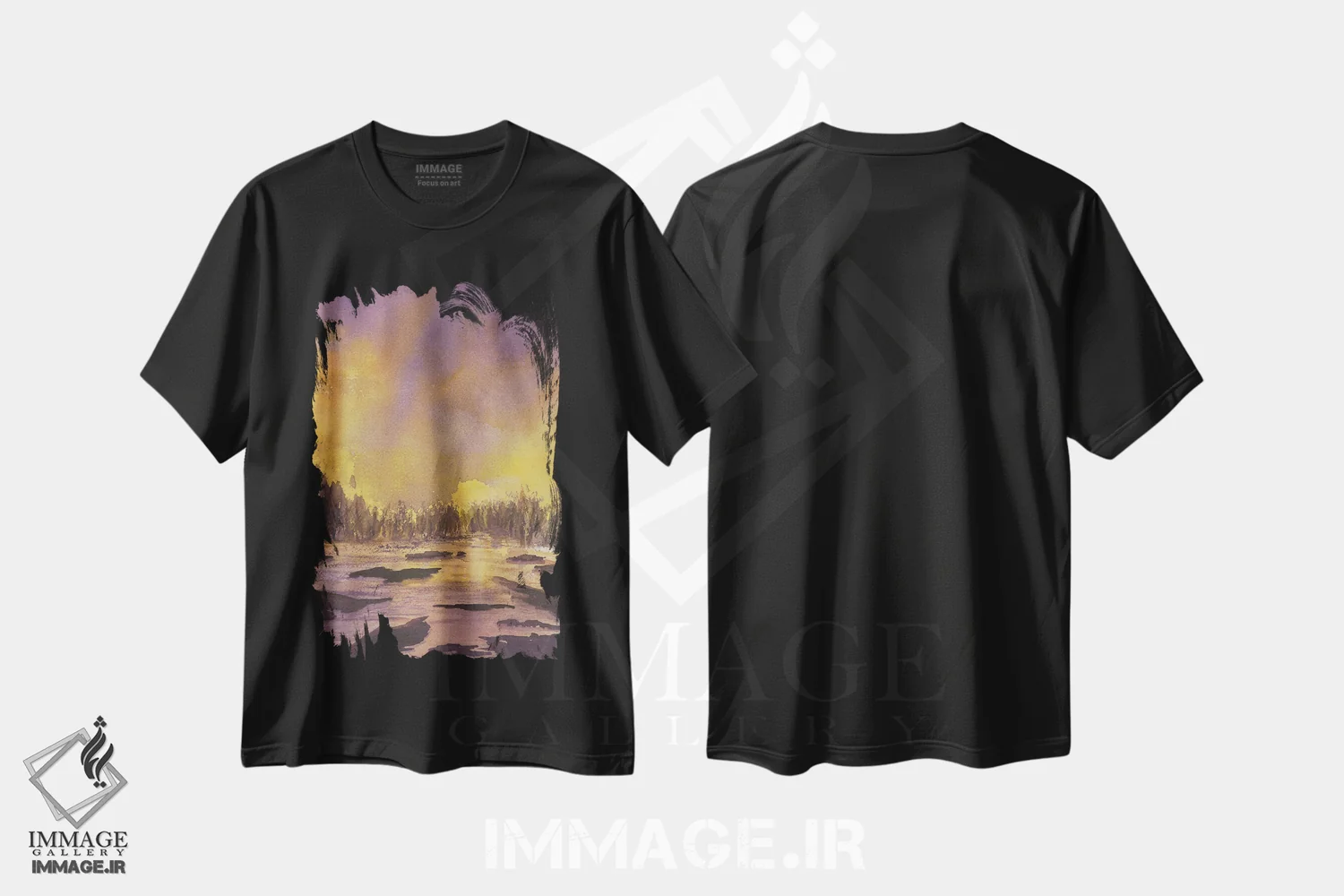 تیشرت مشکی طرح دار غروب بنفش، آبستره اثر لیز کاوینگتون | immage.ir