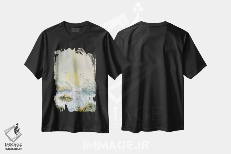 تیشرت مشکی طرح دار تهدید باران، آبستره اثر لیز کاوینگتون | فروشگاه ایماژ