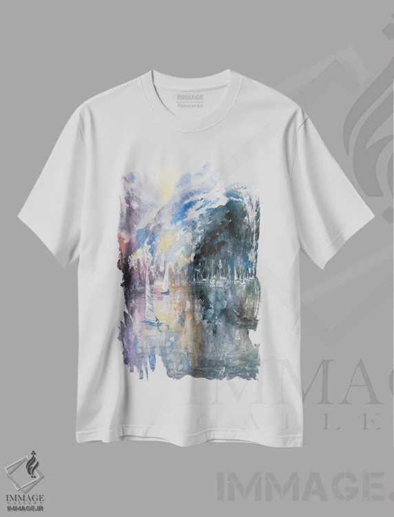 تیشرت سفید طرح دار چشم انداز سیرا، آبستره اثر لیز کاوینگتون | immage.ir