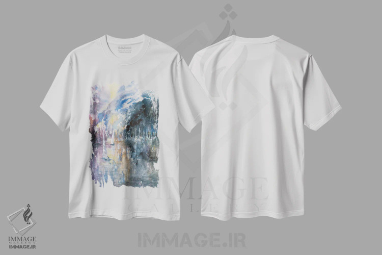 تیشرت سفید طرح دار چشم انداز سیرا، آبستره اثر لیز کاوینگتون | immage.ir