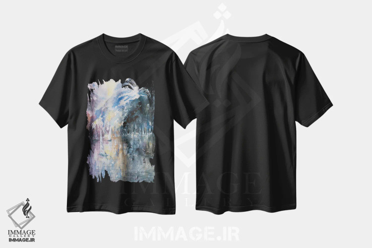 تیشرت مشکی طرح دار چشم انداز سیرا، آبستره اثر لیز کاوینگتون | فروشگاه ایماژ