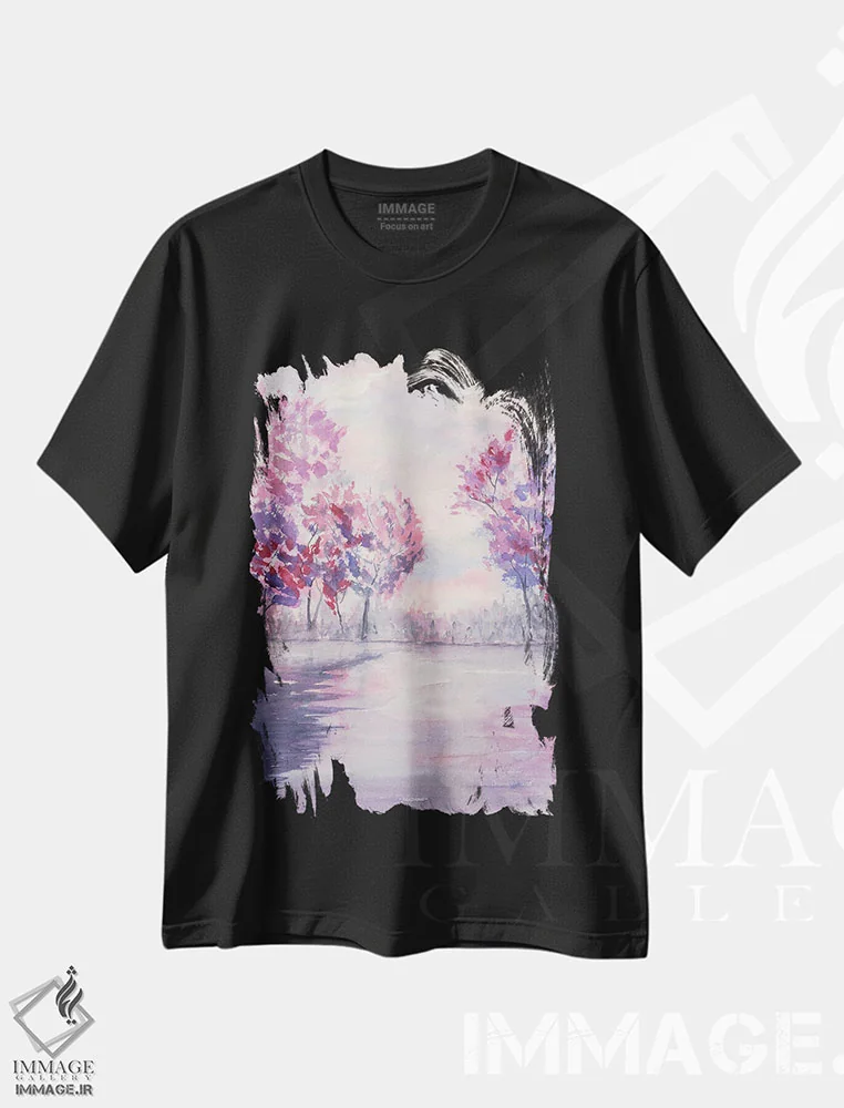 تیشرت مشکی طرح دار فصل بهار، آبستره اثر لیز کاوینگتون | فروشگاه ایماژ