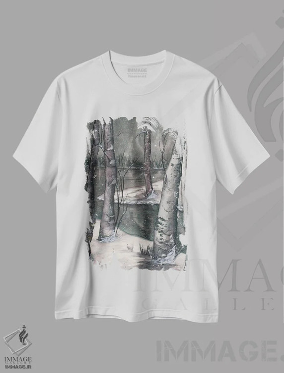 تیشرت سفید طرح دار شب برفی، دکور معاصر اثر لیز کاوینگتون | فروشگاه ایماژ