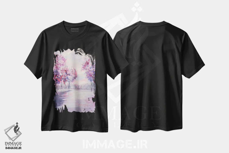 تیشرت مشکی طرح دار فصل بهار، آبستره اثر لیز کاوینگتون | فروشگاه ایماژ