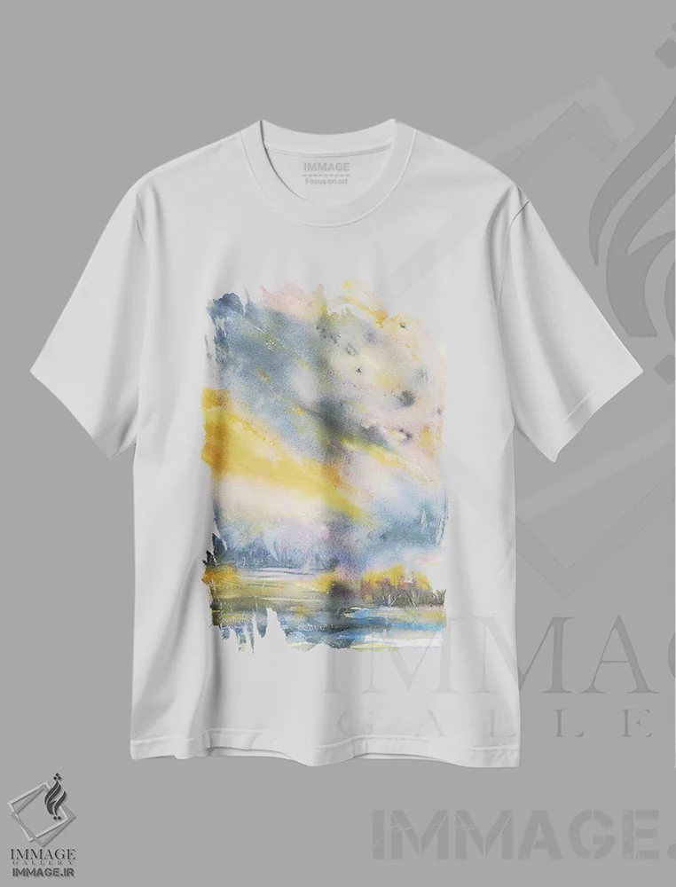 تیشرت سفید طرح دار آسمان طوفانی، آبستره اثر لیز کاوینگتون | immage.ir