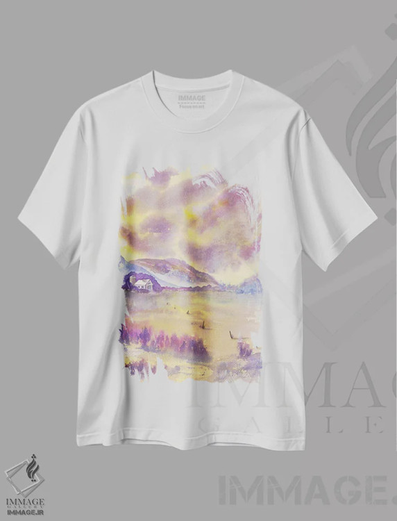 تیشرت سفید طرح دار طوفان تابستانی، آبستره اثر لیز کاوینگتون | فروشگاه ایماژ