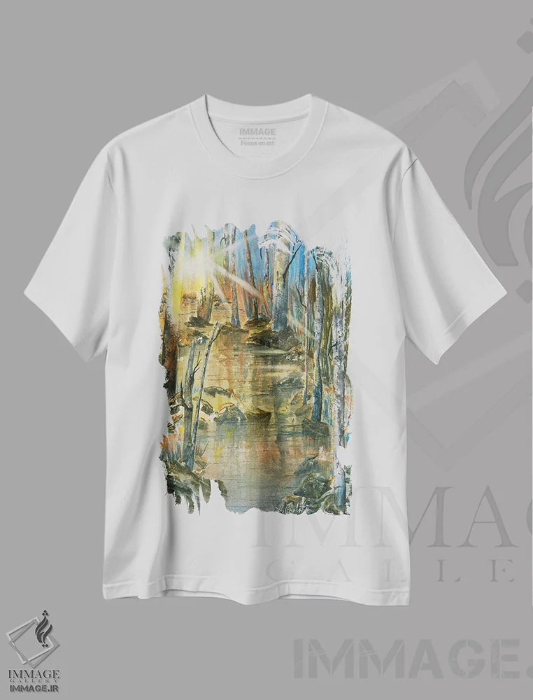 تیشرت سفید طرح دار غروب پرتوهای خورشید، دکور معاصر اثر لیز کاوینگتون | immage.ir