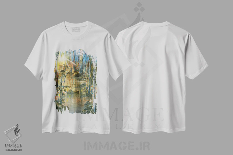 تیشرت سفید طرح دار غروب پرتوهای خورشید، دکور معاصر اثر لیز کاوینگتون | immage.ir