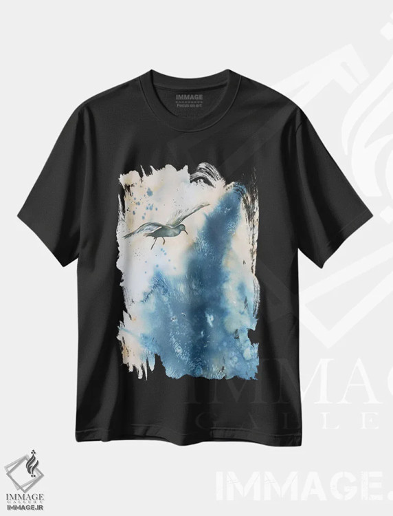 تیشرت مشکی طرح دار دریای متلاطم، دکور معاصر اثر لیز کاوینگتون | فروشگاه ایماژ