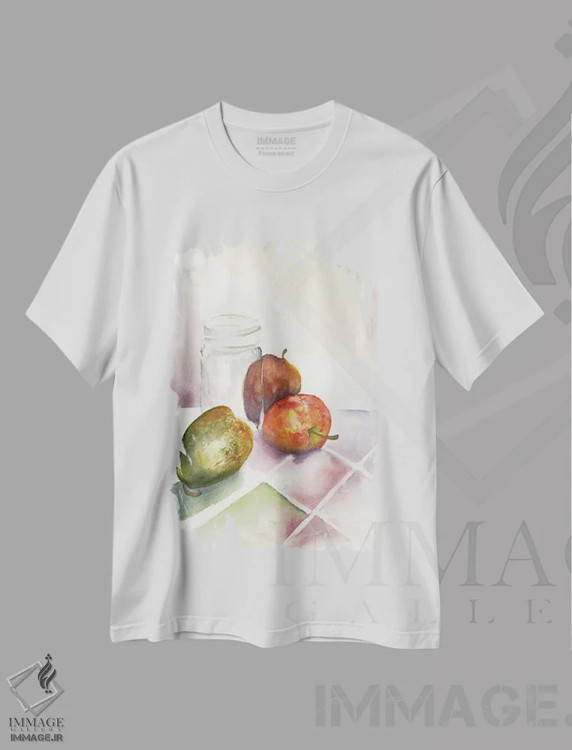 تیشرت سفید طرح دار دو سیب و یک گلابی، دکور معاصر اثر لیز کاوینگتون | immage.ir
