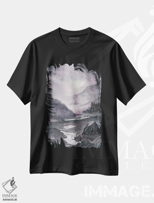 تیشرت مشکی طرح دار غروب دره ۲، دکور معاصر اثر لیز کاوینگتون | فروشگاه ایماژ