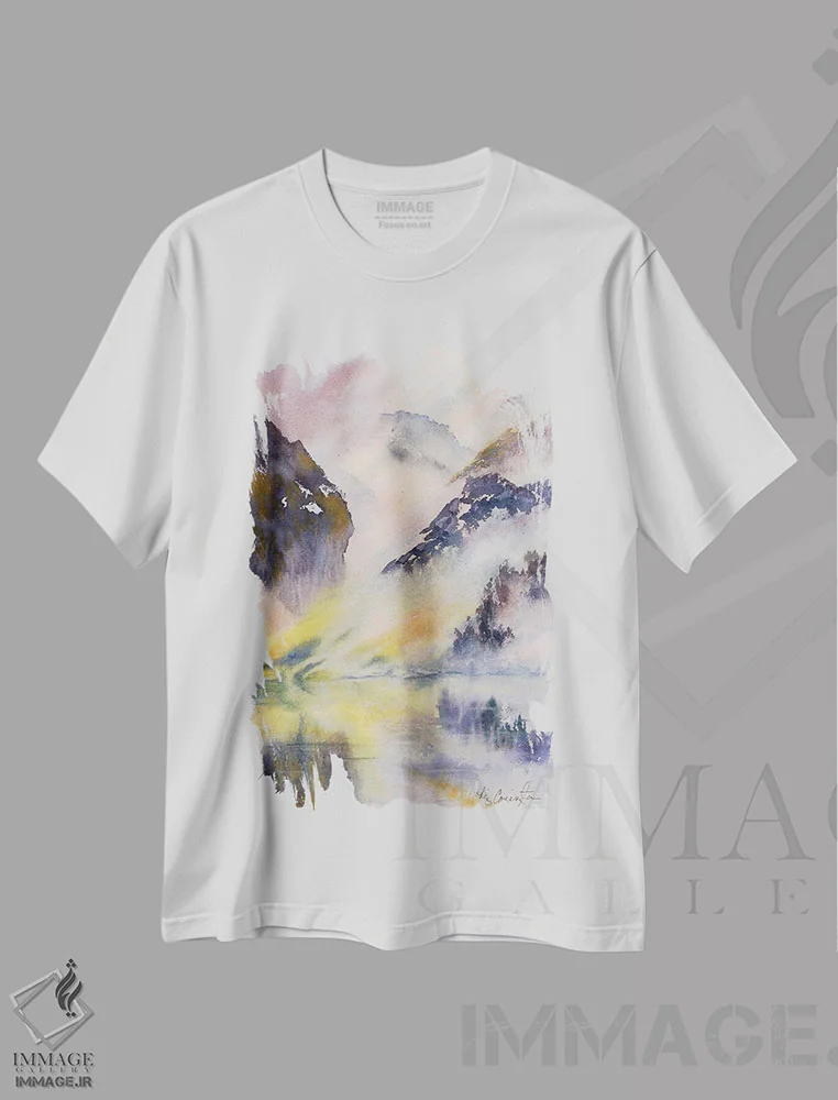 تیشرت سفید طرح دار دریاچه ذن، دکور معاصر اثر لیز کاوینگتون | immage.ir