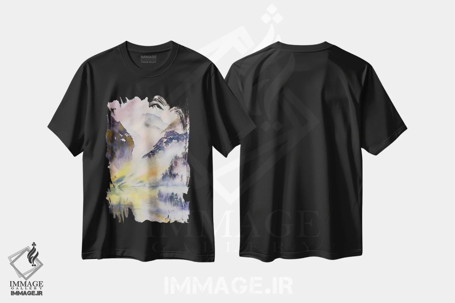 تیشرت مشکی طرح دار دریاچه ذن، دکور معاصر اثر لیز کاوینگتون | فروشگاه ایماژ