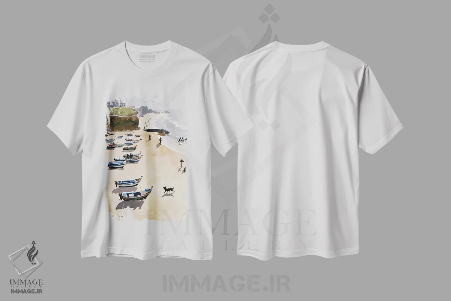 تیشرت سفید طرح دار قایق ها در ساحل، ۱۹۸۶، دکور ساحلی اثر لوسی ویلیس | immage.ir