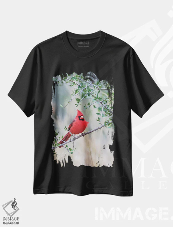 تیشرت مشکی طرح دار کاردینال شمالی نشسته، مدیوم اثر لری دیتو | immage.ir
