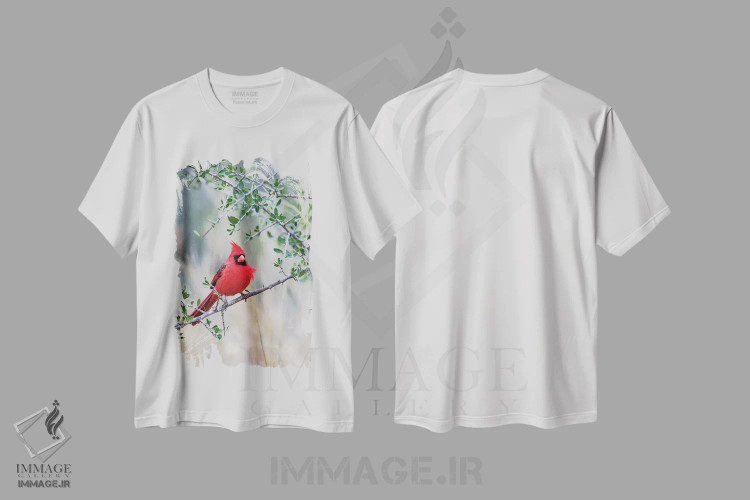 تیشرت سفید طرح دار کاردینال شمالی نشسته، مدیوم اثر لری دیتو | فروشگاه ایماژ