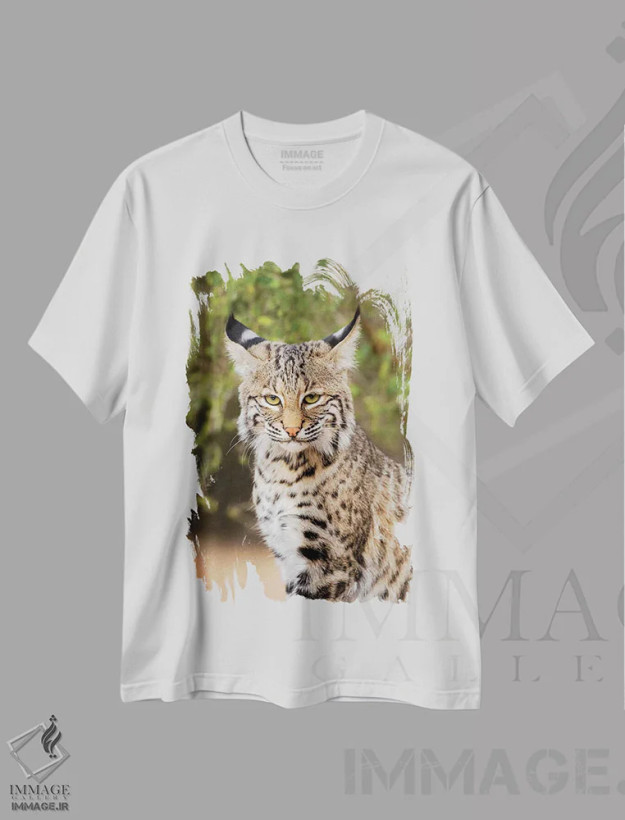 تیشرت سفید طرح دار گربه وحشینشسته، تزئینی اثر لری دیتو | فروشگاه ایماژ