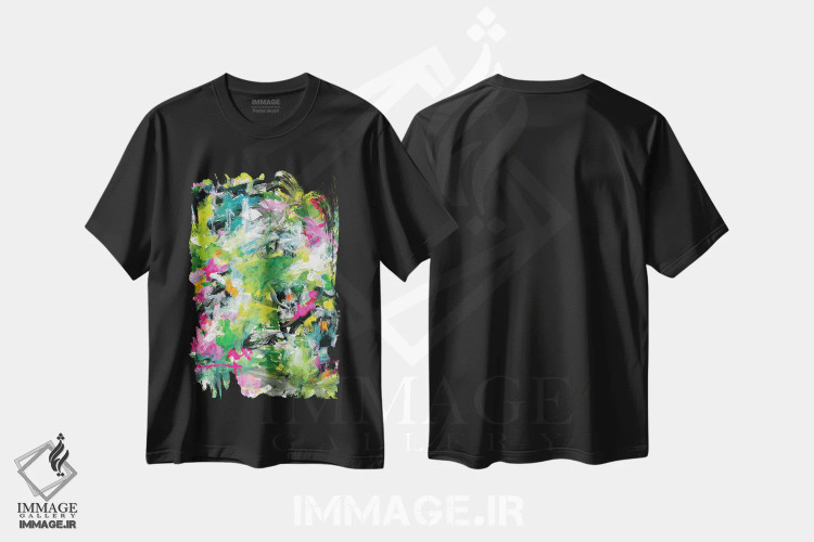 تیشرت مشکی طرح دار جریان شکوفا اثر لادارا مک کینون | immage.ir