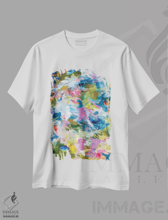 تیشرت سفید طرح دار شکوفه اثر لادارا مک کینون | فروشگاه ایماژ