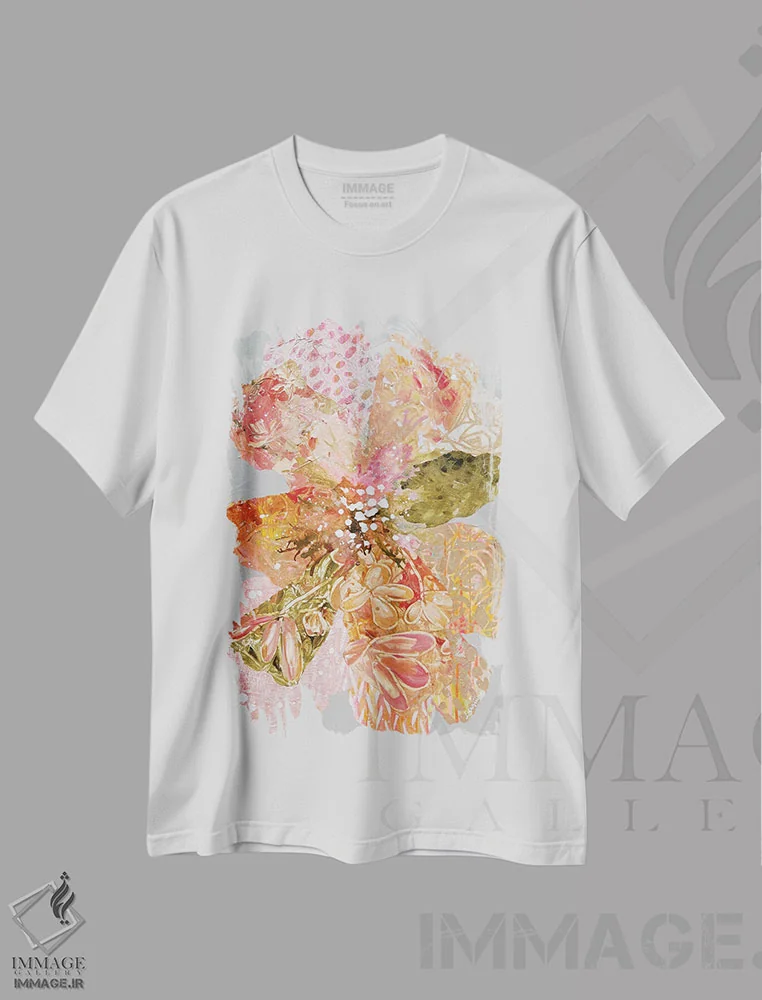 تیشرت سفید طرح دار باغ زیبای پرتقالی آوا، دکور معاصر اثر لیان داکینو | immage.ir
