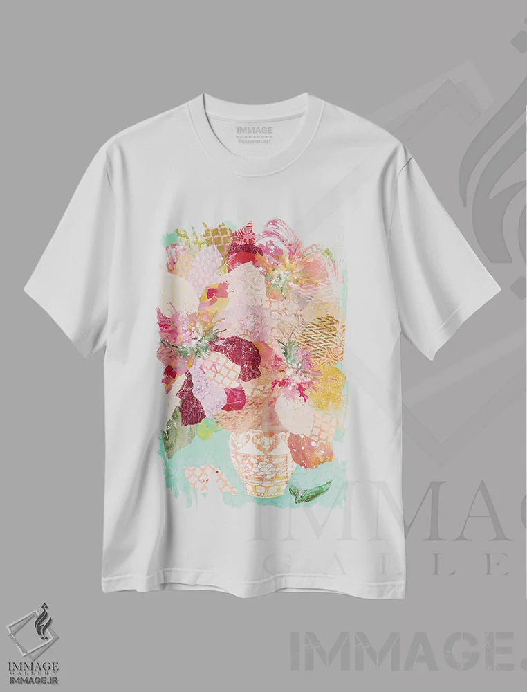 تیشرت سفید طرح دار دسته گل بیایید باهم باشیم، دکور معاصر اثر لیان داکینو | فروشگاه ایماژ