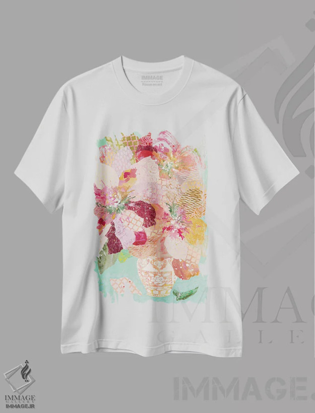 تیشرت سفید طرح دار دسته گل بیایید باهم باشیم، دکور معاصر اثر لیان داکینو | فروشگاه ایماژ