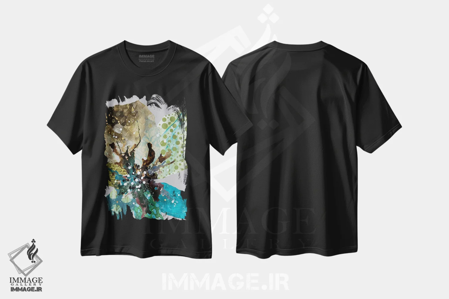 تیشرت مشکی طرح دار آبشار گیاهی، دکور معاصر اثر لیان داکینو | فروشگاه ایماژ