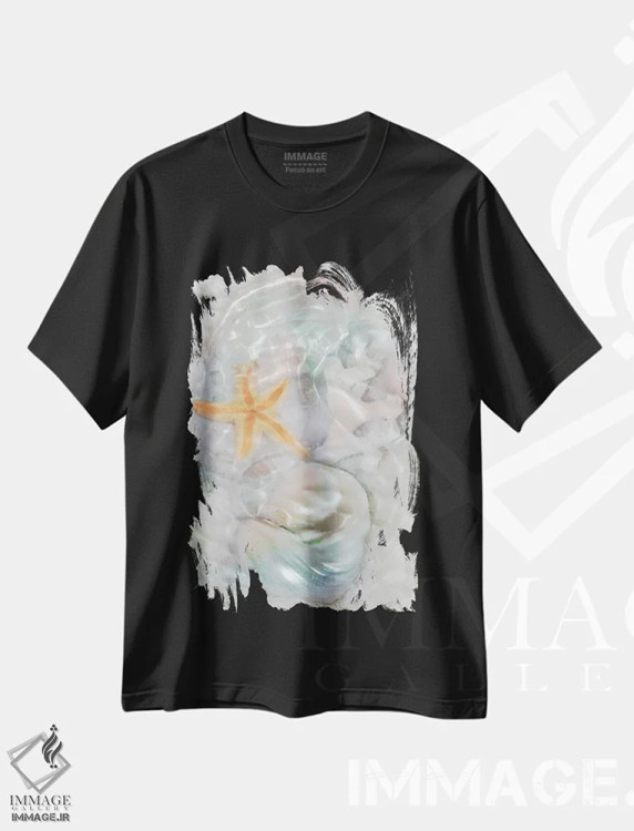 تیشرت مشکی طرح دار امواج نوری زیرآب VI، دکور ساحلی اثر لدا رابرتسون | فروشگاه ایماژ