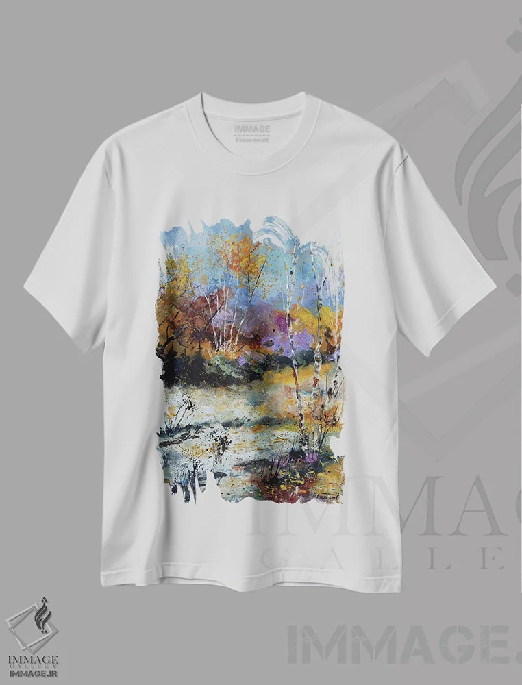 تیشرت سفید طرح دار بازشدگی پاییزی، آبستره اثر پل لدنت | immage.ir