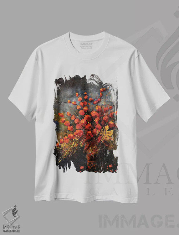 تیشرت سفید طرح دار طبیعت بی جان پاییزی، آبستره اثر پل لدنت | immage.ir