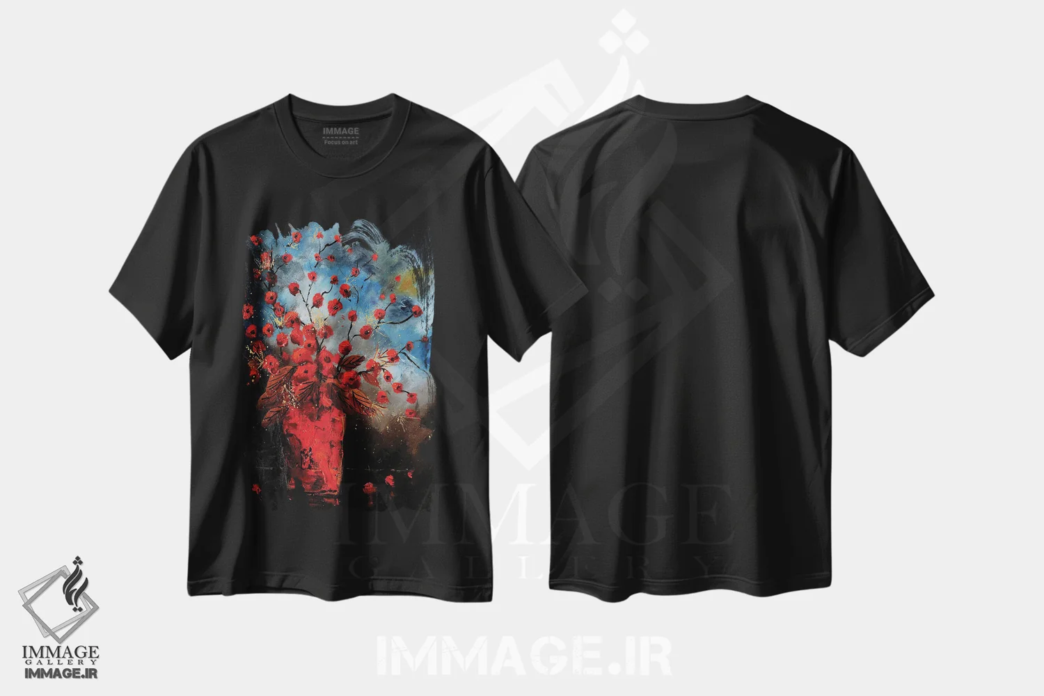 تیشرت مشکی طرح دار طبیعت بی جان قرمز، آبستره اثر پل لدنت | immage.ir