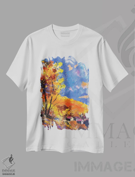 تیشرت سفید طرح دار رنگ های غنی پاییز، آبستره اثر پل لدنت | immage.ir