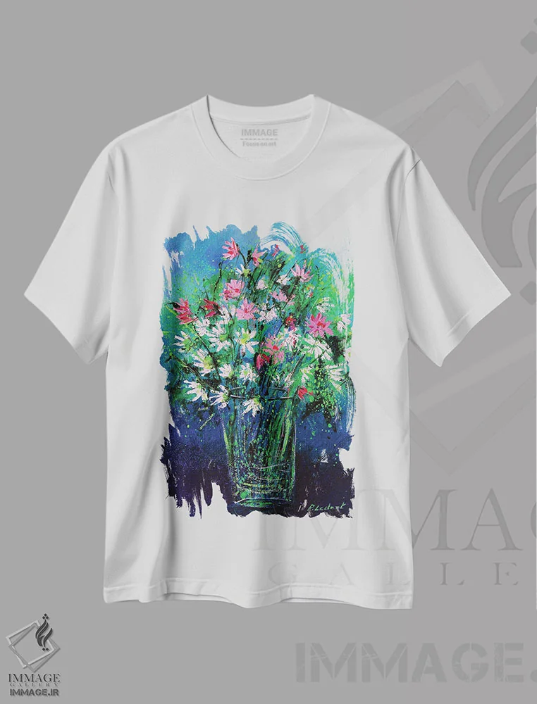 تیشرت سفید طرح دار طبیعت بی جان بهار ۲۰۲۰، آبستره اثر پل لدنت | فروشگاه ایماژ