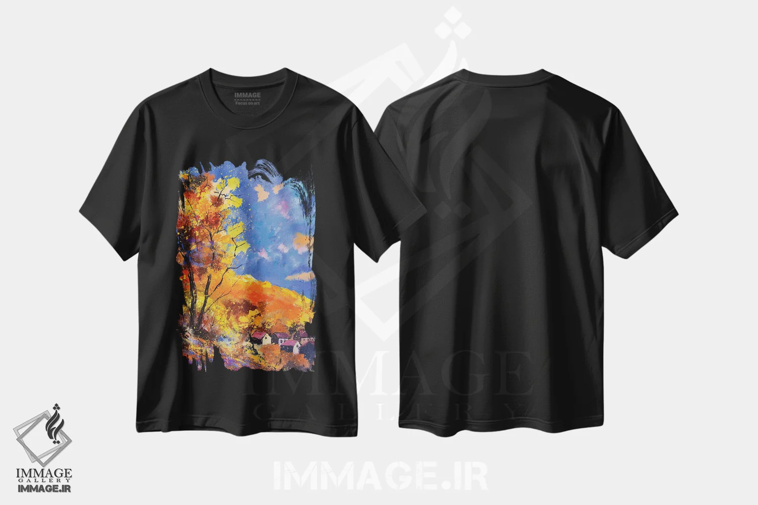 تیشرت مشکی طرح دار رنگ های غنی پاییز، آبستره اثر پل لدنت | فروشگاه ایماژ
