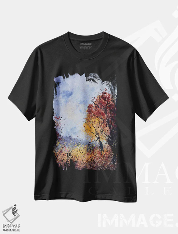 تیشرت مشکی طرح دار صبح پاییزی، آبستره اثر پل لدنت | فروشگاه ایماژ