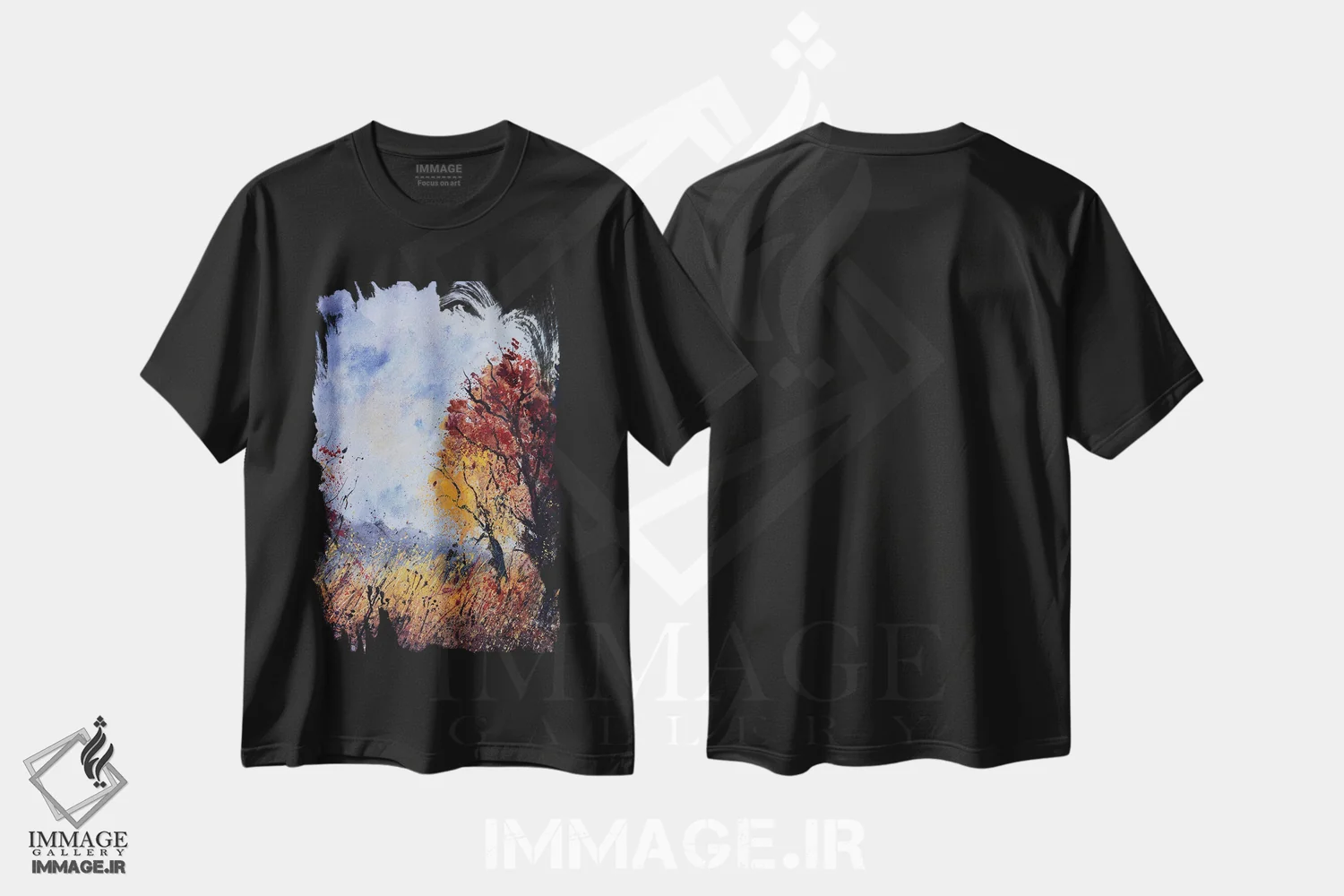 تیشرت مشکی طرح دار صبح پاییزی، آبستره اثر پل لدنت | فروشگاه ایماژ