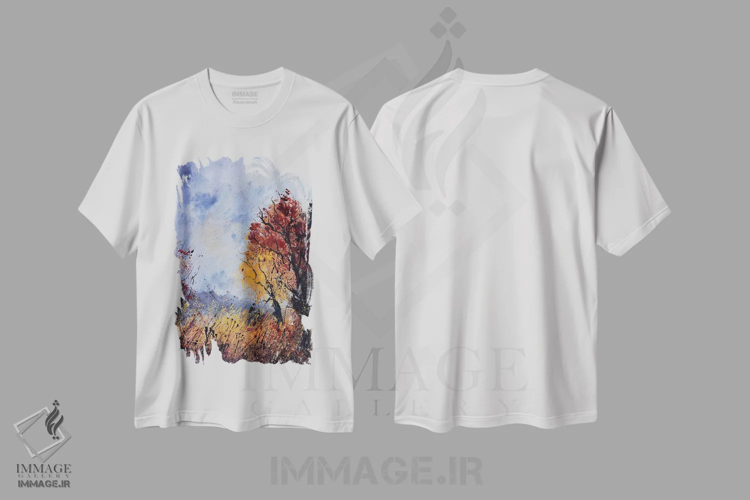تیشرت سفید طرح دار صبح پاییزی، آبستره اثر پل لدنت | immage.ir