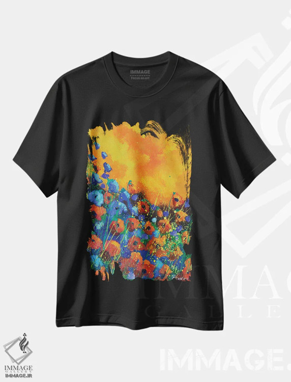 تیشرت مشکی طرح دار شقایق های نارنجی، آبستره اثر پل لدنت | immage.ir