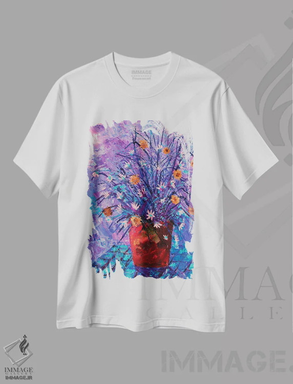 تیشرت سفید طرح دار طبیعت بی جان، آبستره اثر پل لدنت | immage.ir