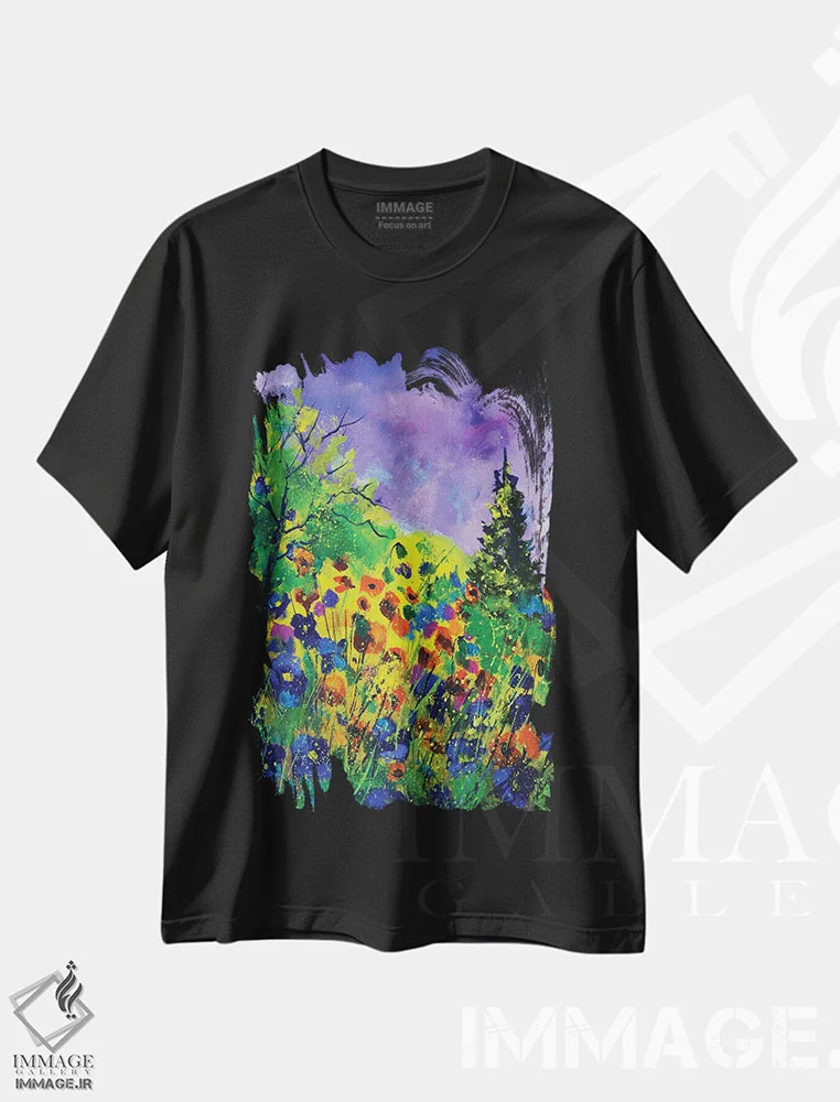 تیشرت مشکی طرح دار جنگل تابستانی، آبستره اثر پل لدنت | immage.ir