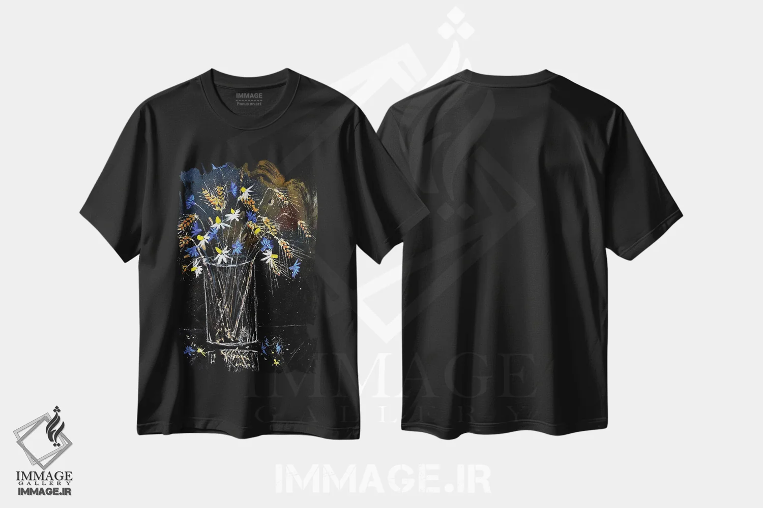 تیشرت مشکی طرح دار طبیعت بی جان با گل های صحرایی، دکور معاصر اثر پل لدنت | immage.ir