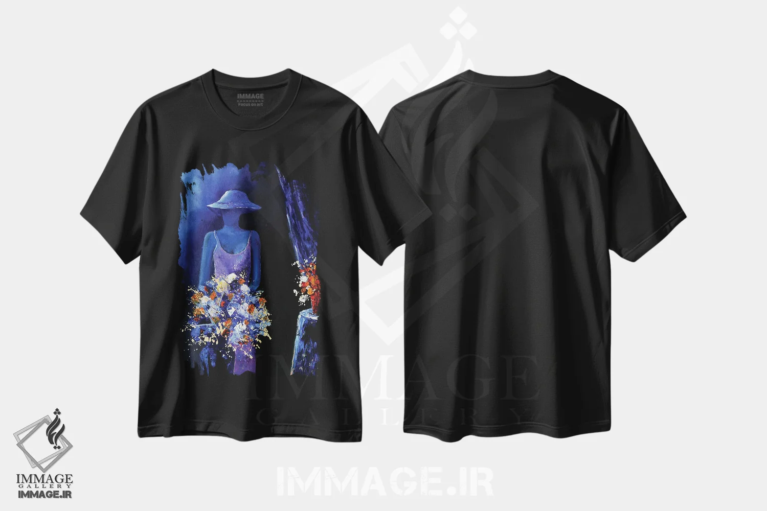 تیشرت مشکی طرح دار بانویی با دو طبیعت بی جان، دکور معاصر اثر پل لدنت | فروشگاه ایماژ
