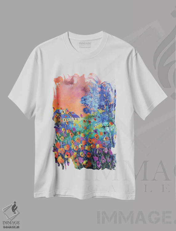 تیشرت سفید طرح دار سرود پاییز، آبستره اثر پل لدنت | فروشگاه ایماژ