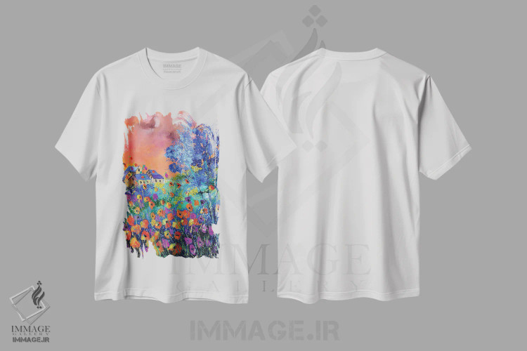 تیشرت سفید طرح دار سرود پاییز، آبستره اثر پل لدنت | فروشگاه ایماژ