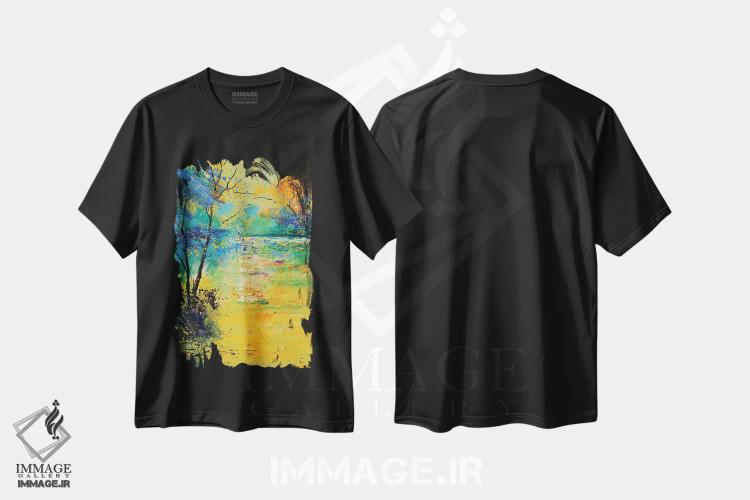 تیشرت مشکی طرح دار نور روی برکه، آبستره اثر پل لدنت | immage.ir