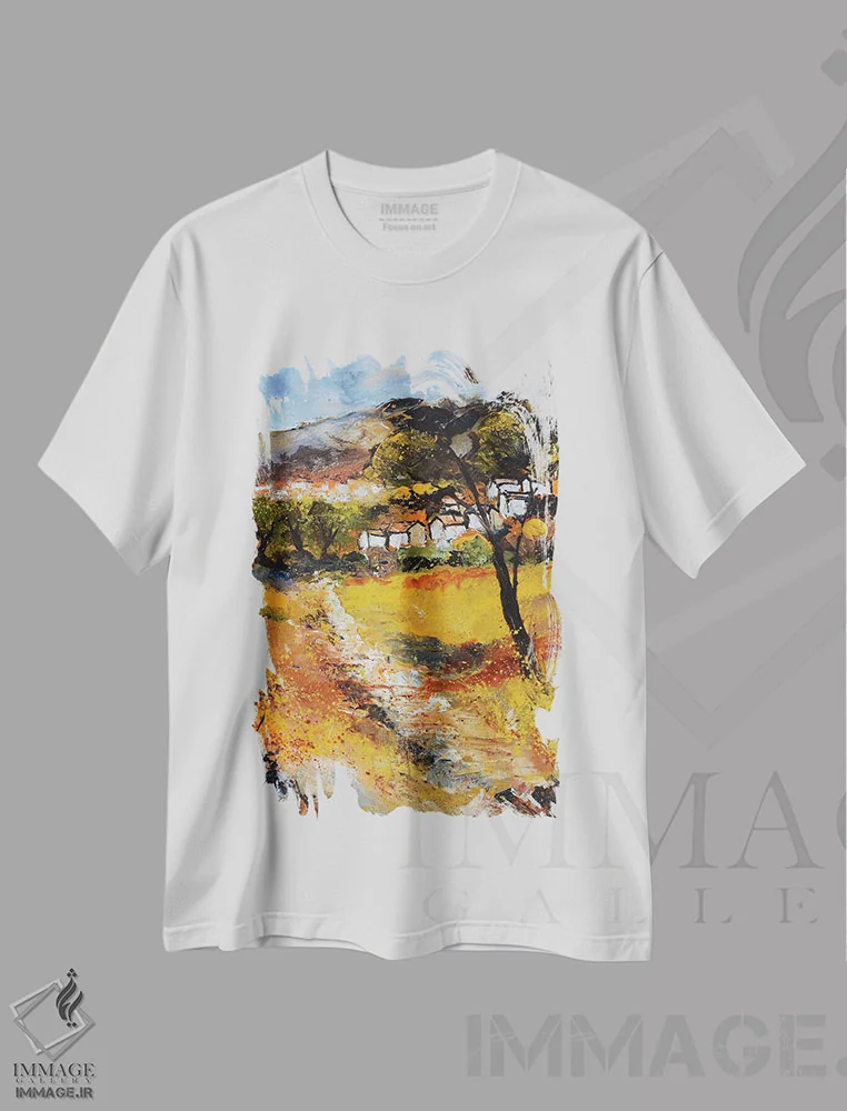 تیشرت سفید طرح دار روستای کوچک در پروانس، آبستره اثر پل لدنت | immage.ir