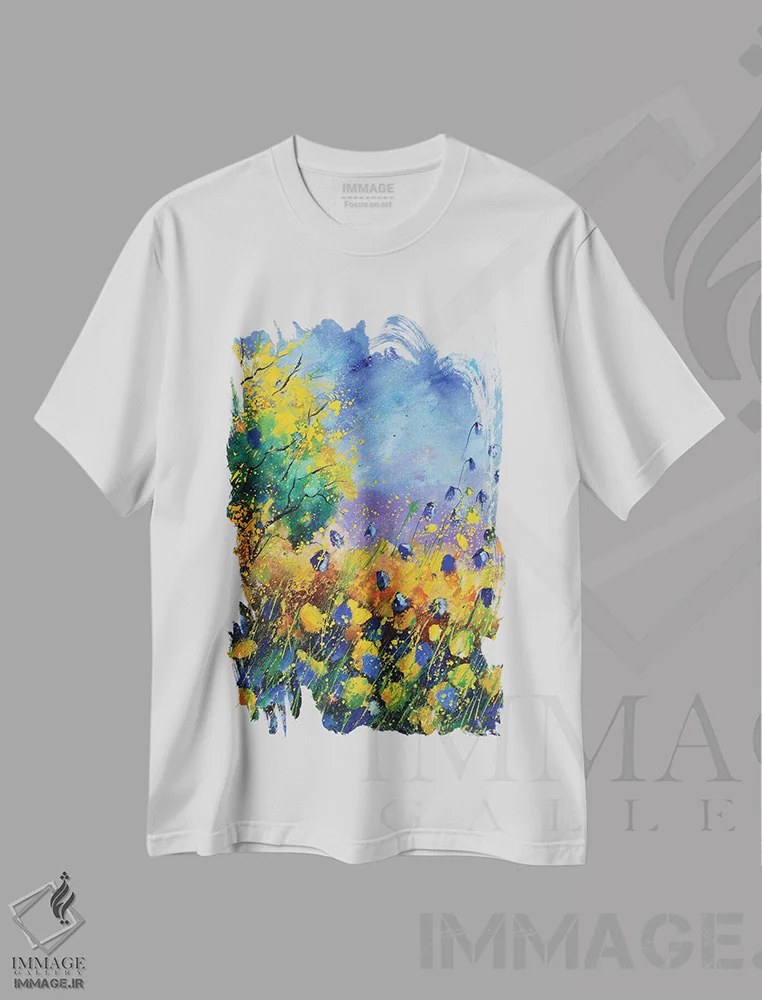 تیشرت سفید طرح دار گل های وحشی تابستانی، آبستره اثر پل لدنت | immage.ir